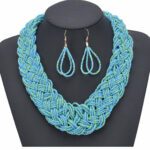 Big Bold Bohemian African Beads necklace sets-Blue