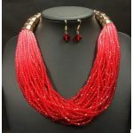 African Bead Necklace and Earring Set- Red