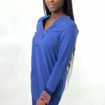BLUE COLLARLESS DIP HEM MIDI DRESS
