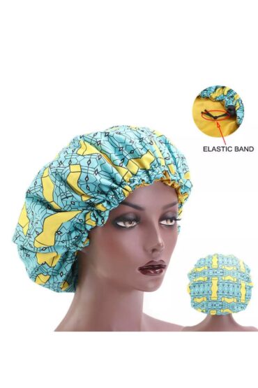 African Print fabric hair bonnet Satin Lined - Image 3
