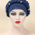 African/Nigerian Headtie Aso Eke Already Made Auto Gele- Double Twisted with deco