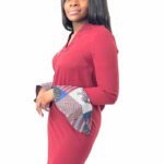 LESLIE BURGUNDY COLLARLESS DIP HEM MIDI DRESS