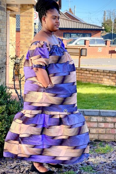 Ange off the shoulder African/Ankara print Maxi dress-Purple - Image 4