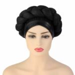 African/Nigerian Headtie Aso Eke Already Made Auto Gele-Black