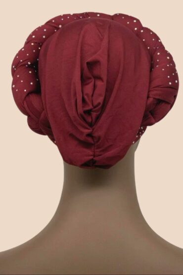 African/Nigerian Headtie Aso Eke Already Made Auto Gele-Rhinestones Burgundy - Image 3