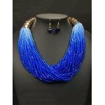 African Bead Necklace and Earring Set-Blue