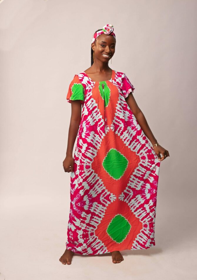 African Tie Dye Dress and scarf set - Fabafrik