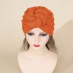African Top Knotted Turban Elastic Head Wrap Pre-tied- Bright Orange