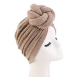 African Top Knotted Turban Elastic Head Wrap Pre-tied- Khaki