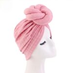 African Top Knotted Turban Elastic Head Wrap Pre-tied- Pink