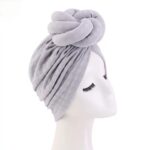African Top Knotted Turban Elastic Head Wrap Pre-tied- Grey
