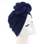 African Top Knotted Turban Elastic Head Wrap Pre-tied- Navy