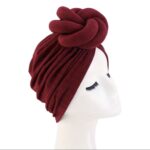 African Top Knotted Turban Elastic Head Wrap Pre-tied- Burgundy