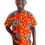 African Ankara Print Junior Kente Kaftan Top-Orange