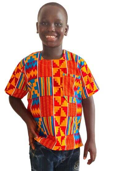 African Ankara Print Junior Kente Kaftan Top-Orange - Image 5