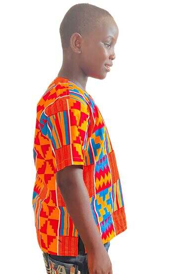African Ankara Print Junior Kente Kaftan Top-Orange - Image 4